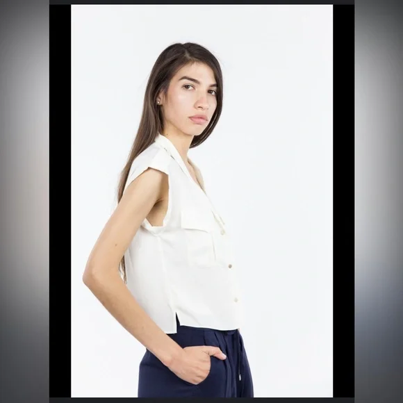 L’Academie‎ Safari Crop button down blouse ivory size small - Picture 4 of 10
